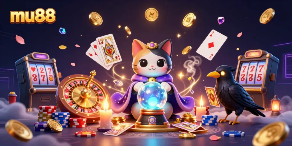Experience thrilling wins at MU88 with vibrant gambling elements and mystical characters.