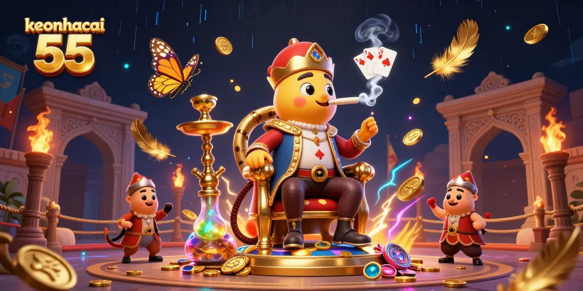 Experience excitement with keonhacai 55 as vibrant poker symbols and gold coins fill the scene.